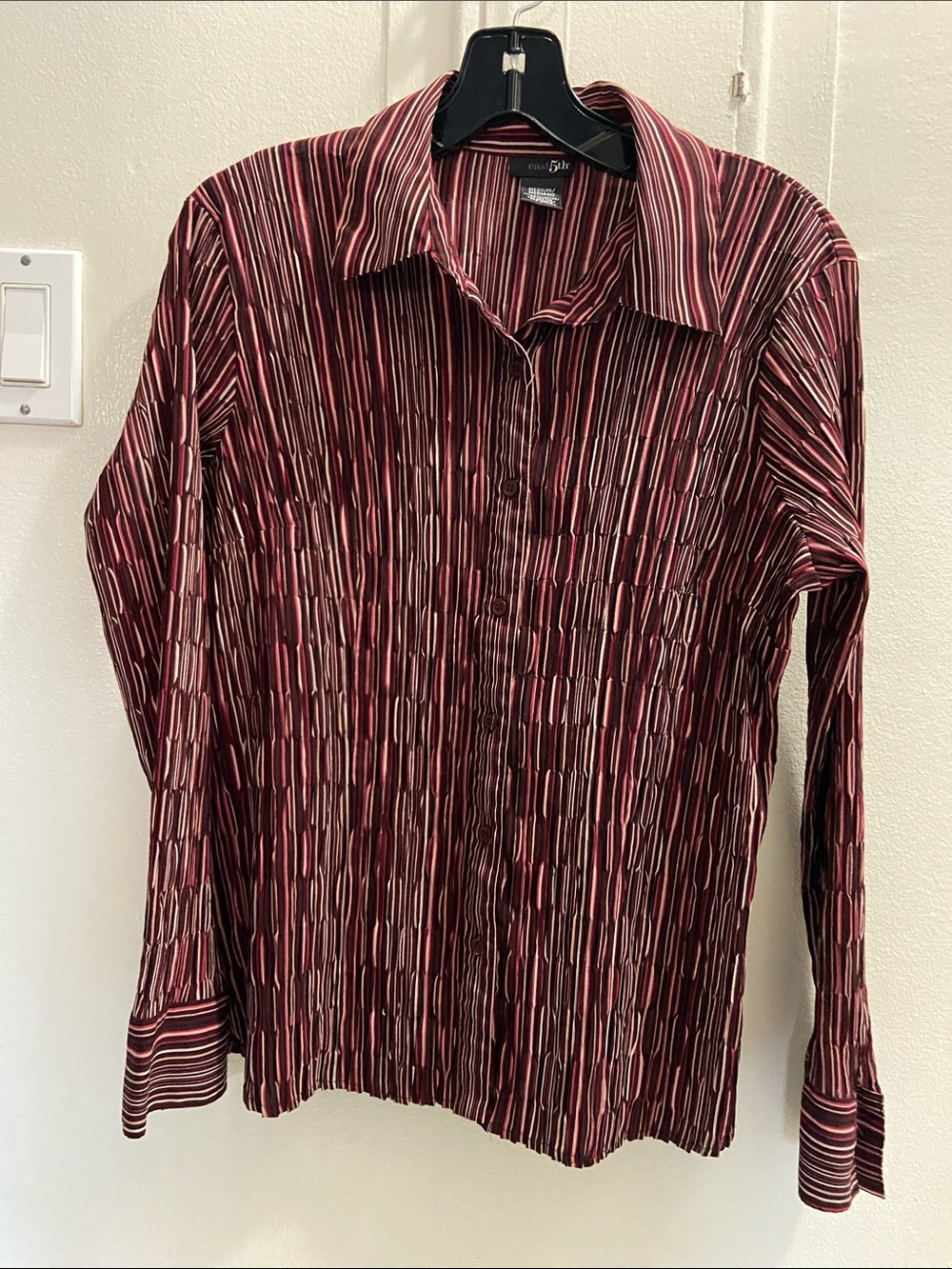 Club Room Burgundy and Cream Vertical Stripe Button-Down Shirt